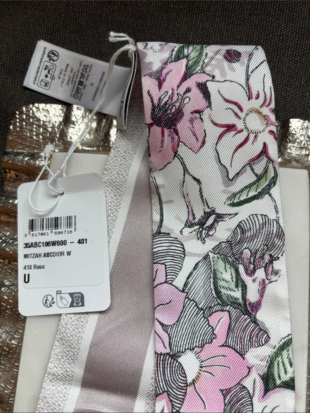 Christian Dior Mitzah W ABC Silk Scarf Rose New